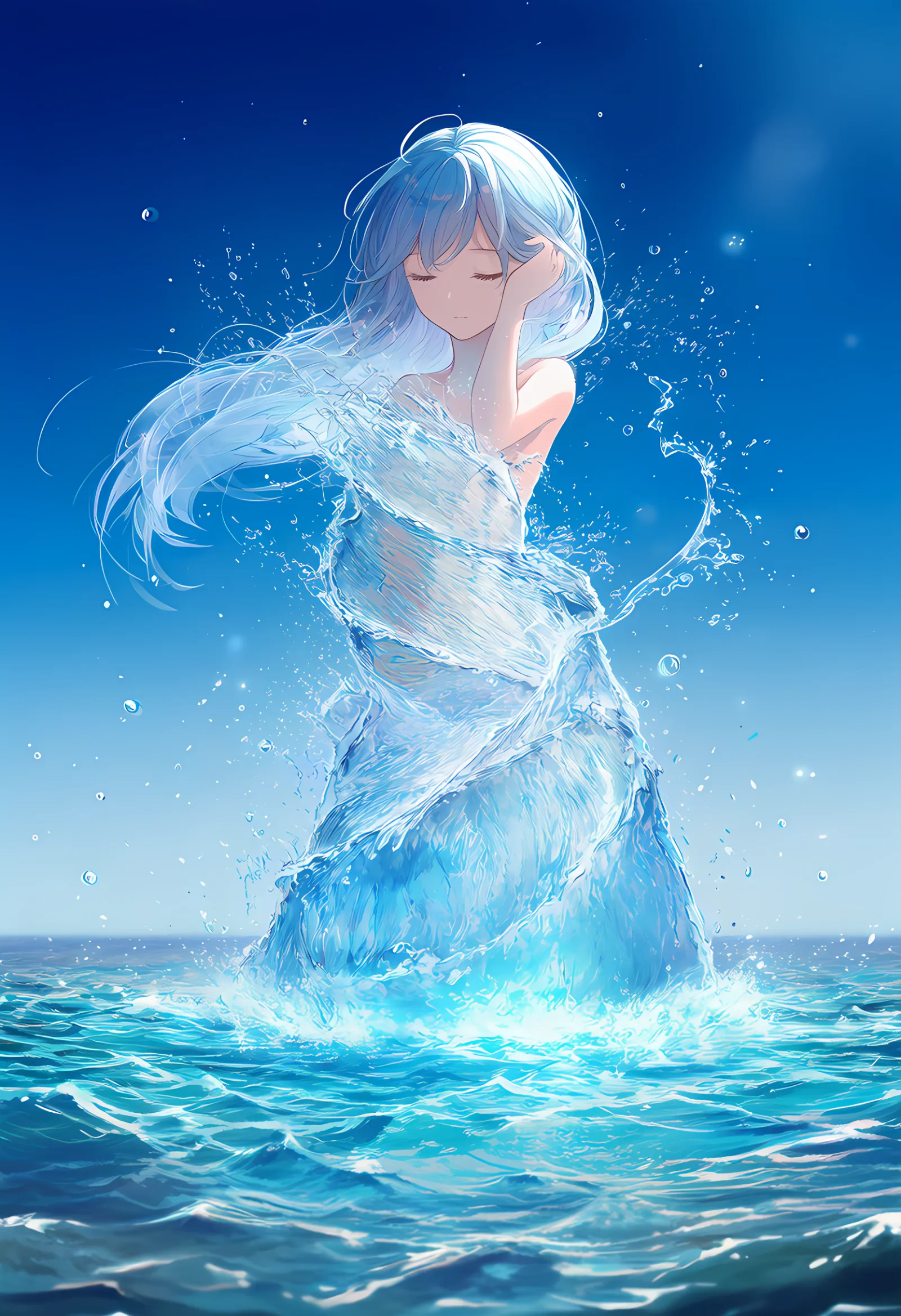 水で体を覆う服を纏ったAIアートイラスト-2