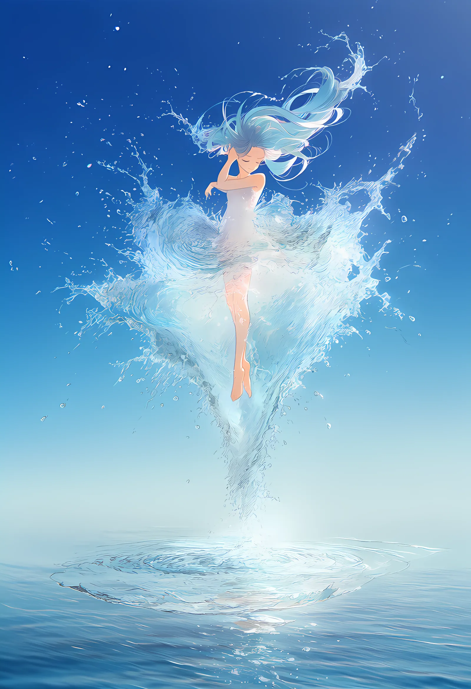 水ドレス(ウォータードレス)を再現したAIイラストの作例