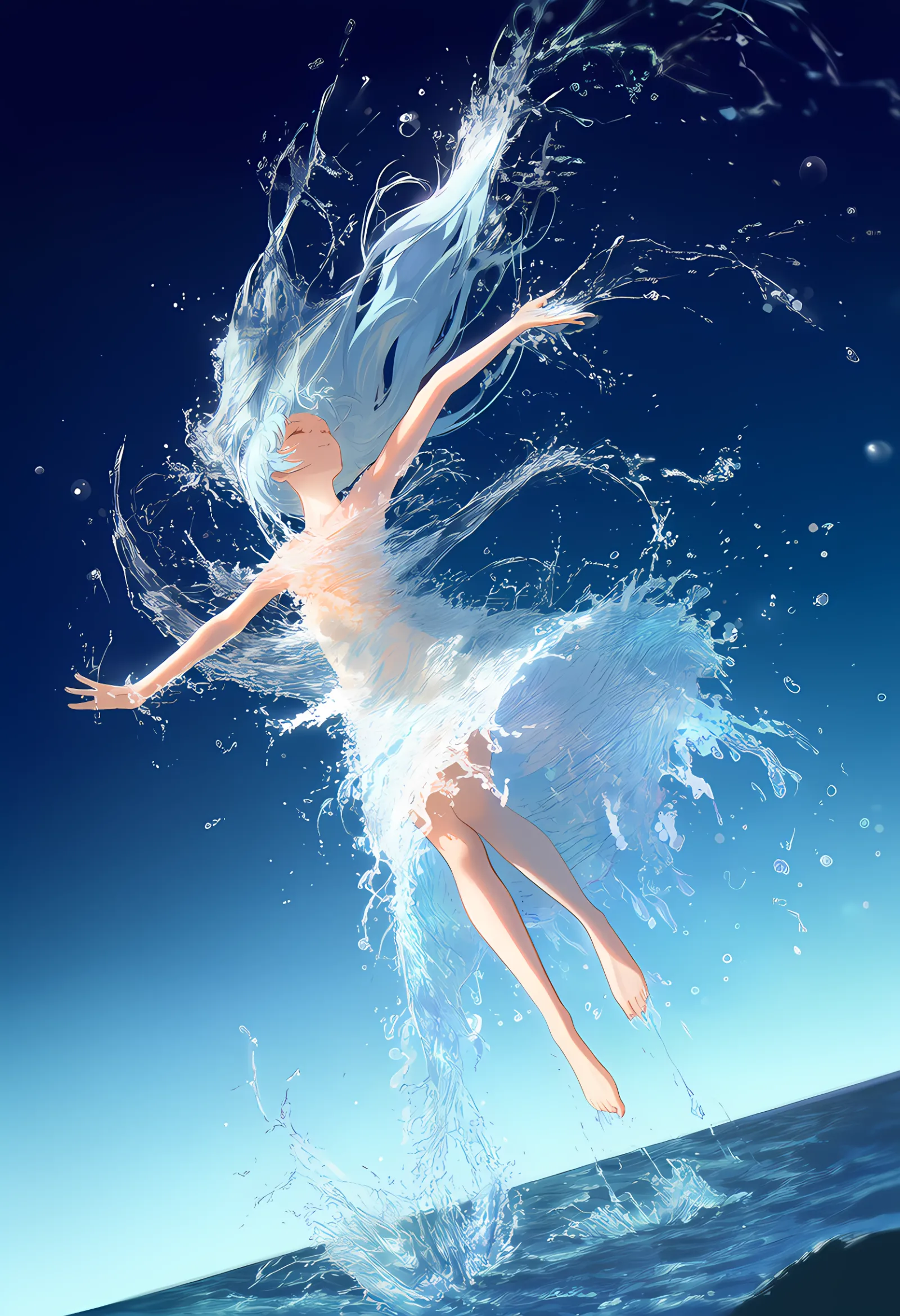 水ドレス(ウォータードレス)を纏った女性のAIアートイラストの作例2