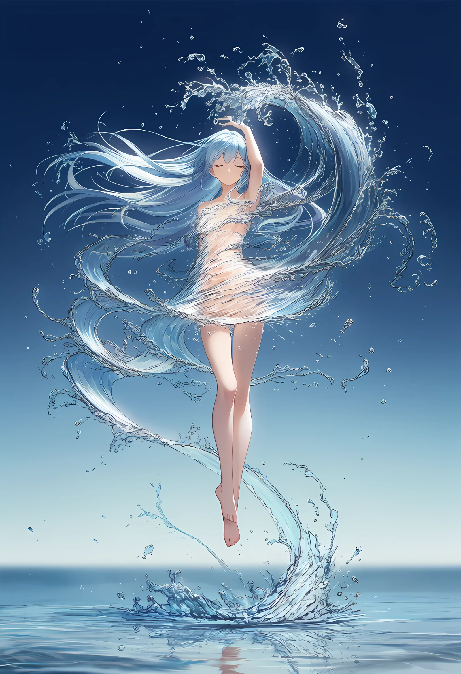 水ドレス(ウォータードレス)を纏った女性のAIアートイラストの作例3