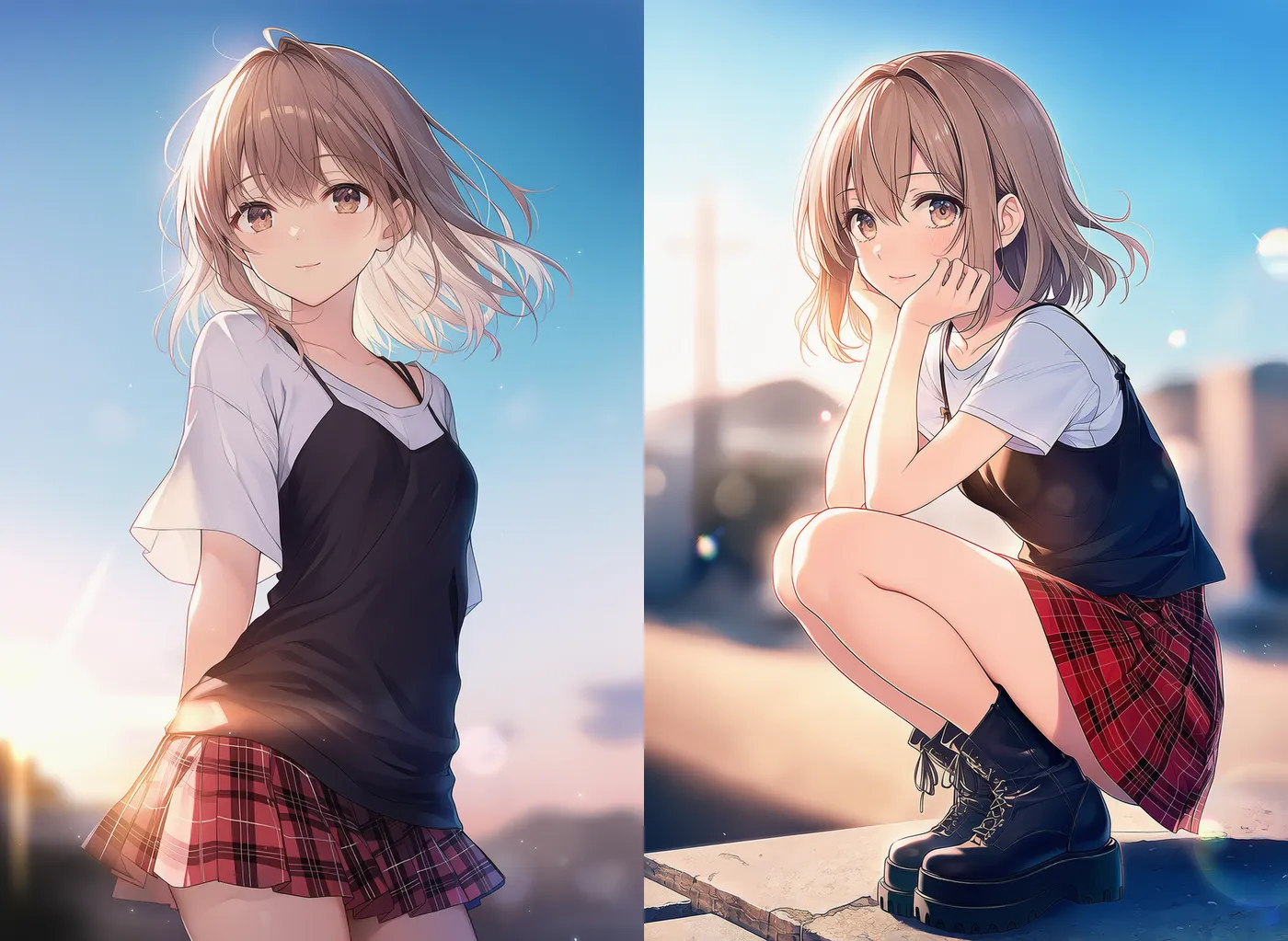 黒キャミ×白Tシャツのストリートコーデ|プロンプト紹介