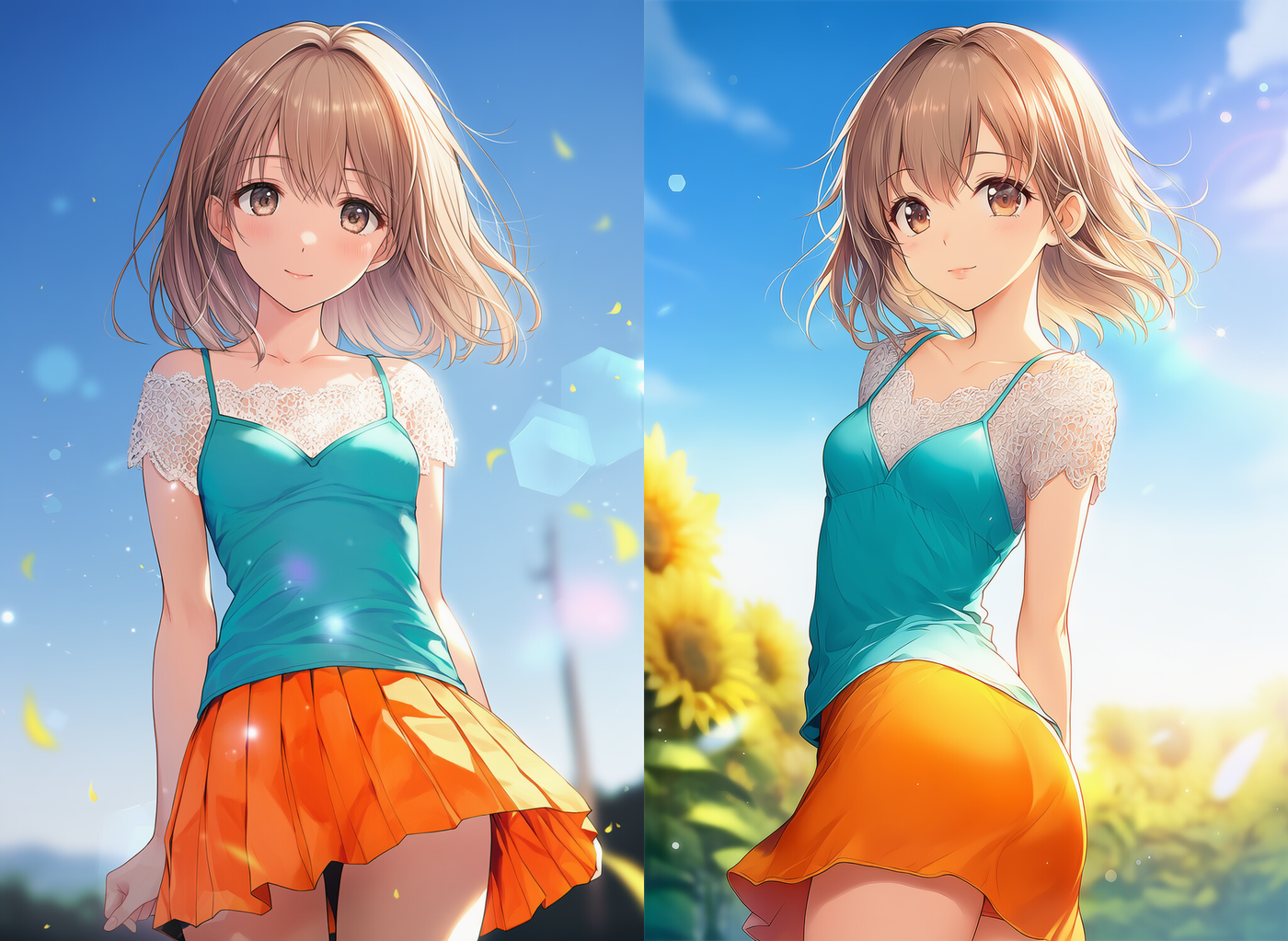 ターコイズキャミの夏向けカジュアルコーデ|プロンプト紹介