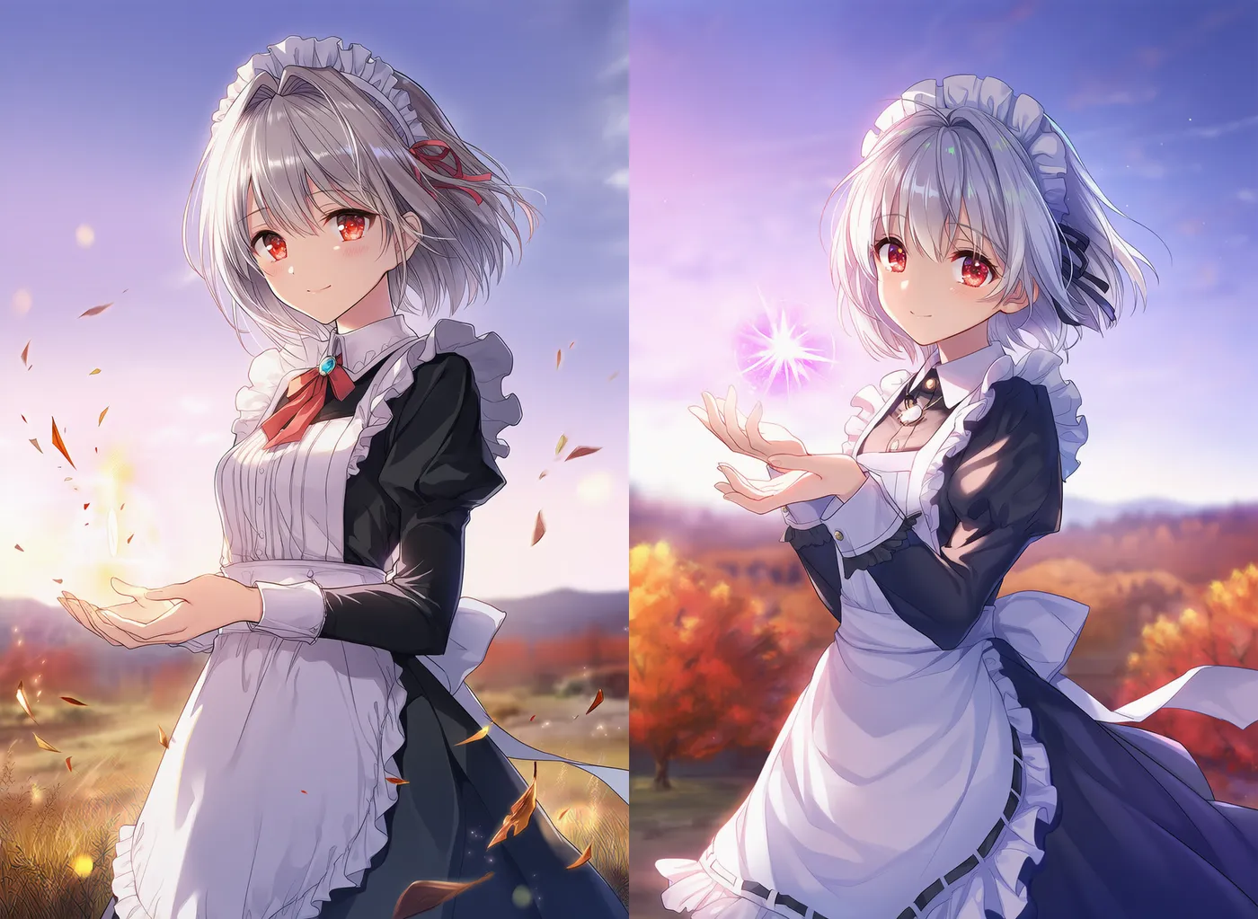 魔法を唱えているメイド姿のAI美少女｜プロンプト紹介