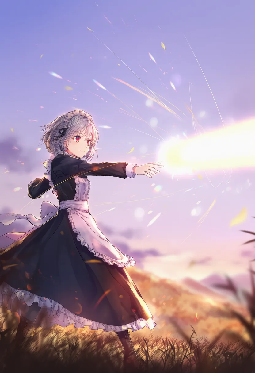 レーザービーム型の魔法を唱えるAI美少女｜プロンプト紹介