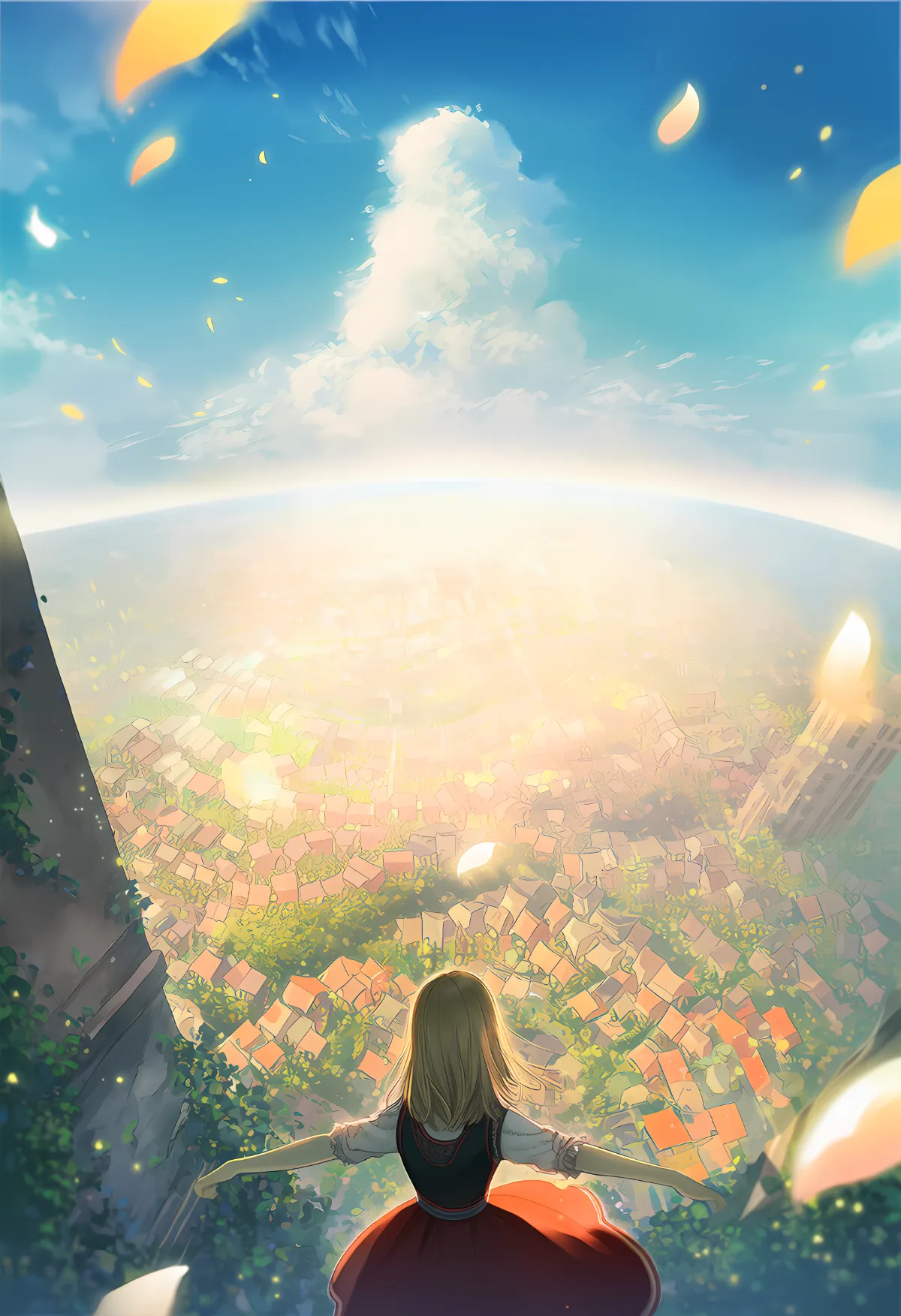 屋上から街を見下ろす高所アングル指定のプロンプト紹介