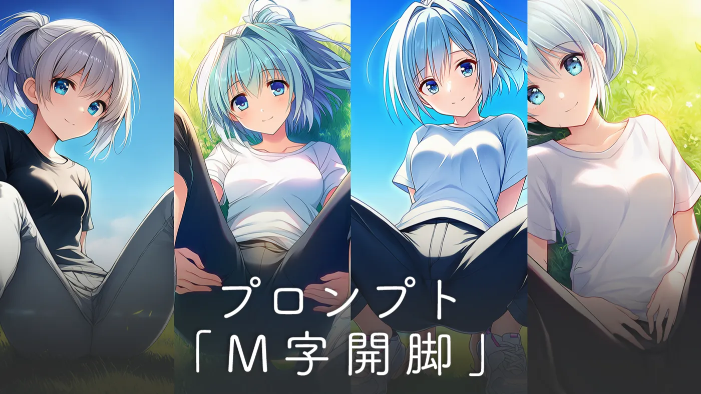M字開脚のプロンプト10種(座り〜仰向けまで)を大紹介