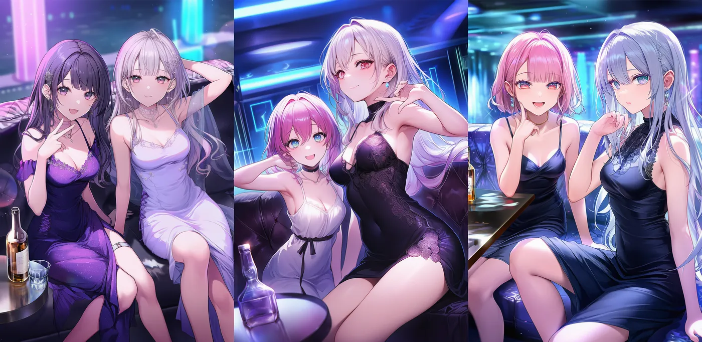 ラウンジエリア(ナイトクラブ)のAIイラスト作例|プロンプト