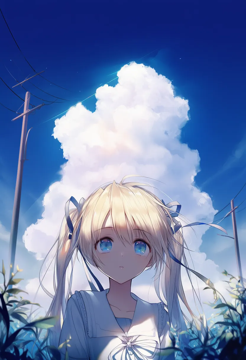 真夏のトップライトが当たる美少女AIイラストの作例