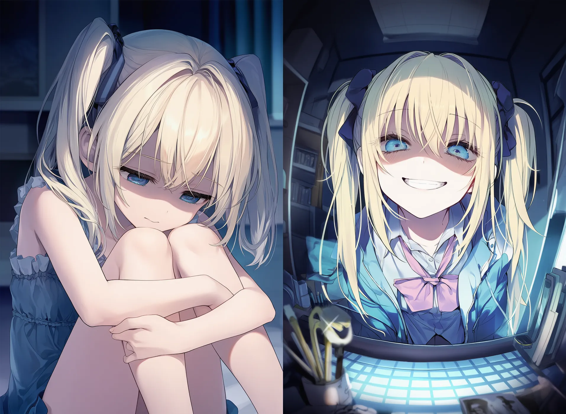 顔半分に影が入った美少女AIイラストの作例|プロンプト紹介