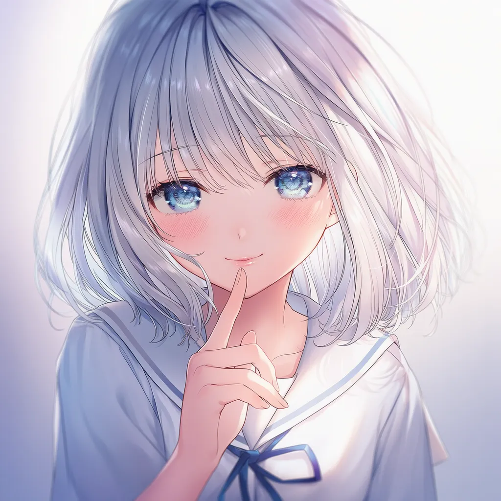 唇に指をあてる様子を再現したAIイラスト|プロンプト紹介