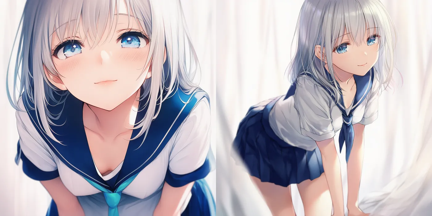 前屈みのポーズを再現したAIイラスト|プロンプト紹介