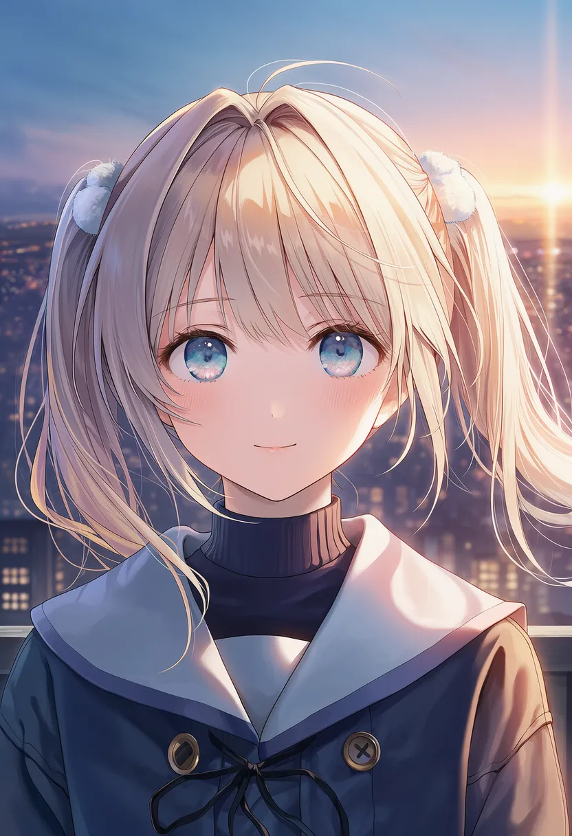 冬のサイド光が顔にあたる美少女AIイラストの作例