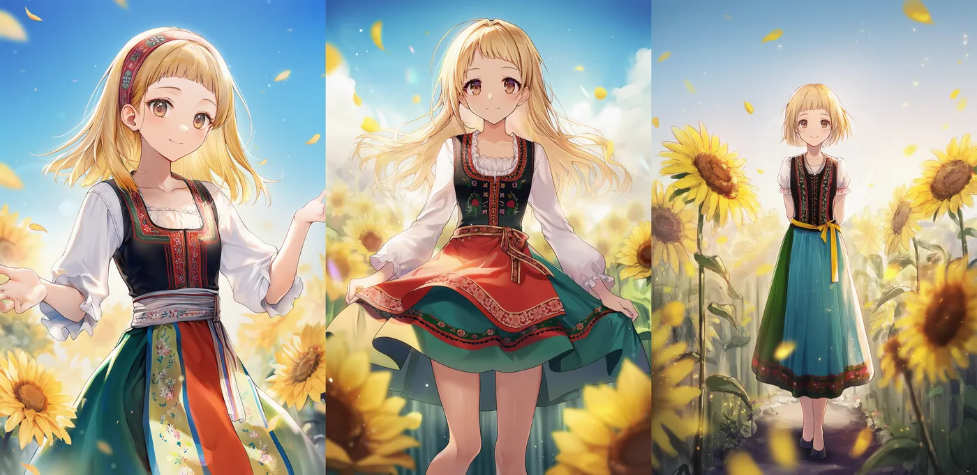 キャラクター構図を調整するプロンプトのAIイラスト作例