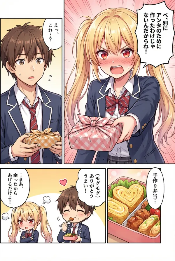 「べ、別にアンタのために作ったわけじゃないんだからね！」（弁当）｜AI漫画の定番ネタ