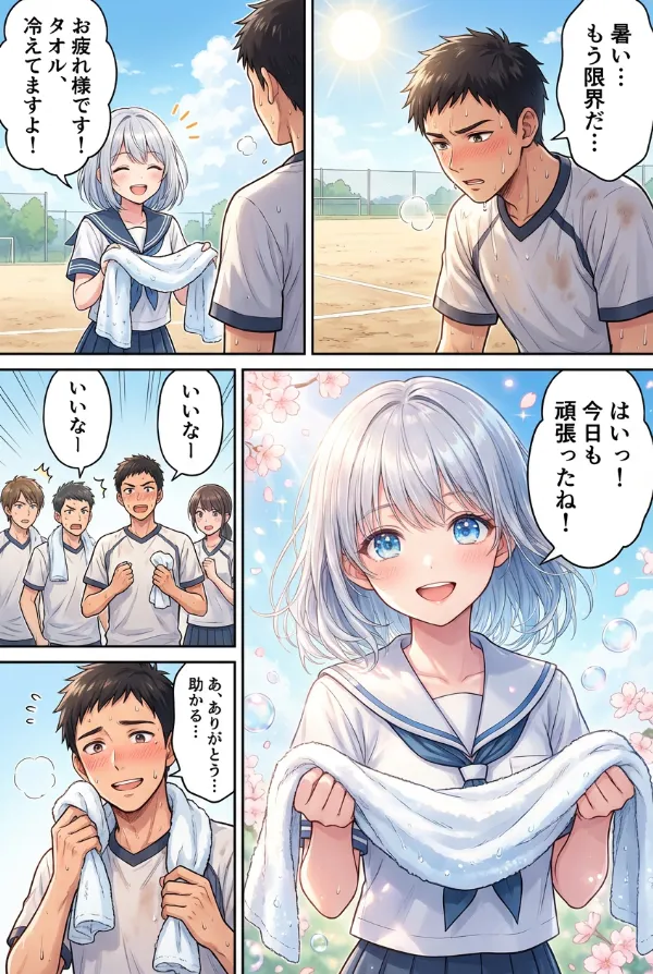 可愛い部活のマネージャーがタオル渡してくれる｜AI漫画の定番ネタ