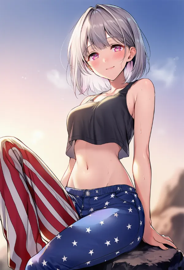 星条旗のズボンを履いた美少女AIイラスト|プロンプト紹介