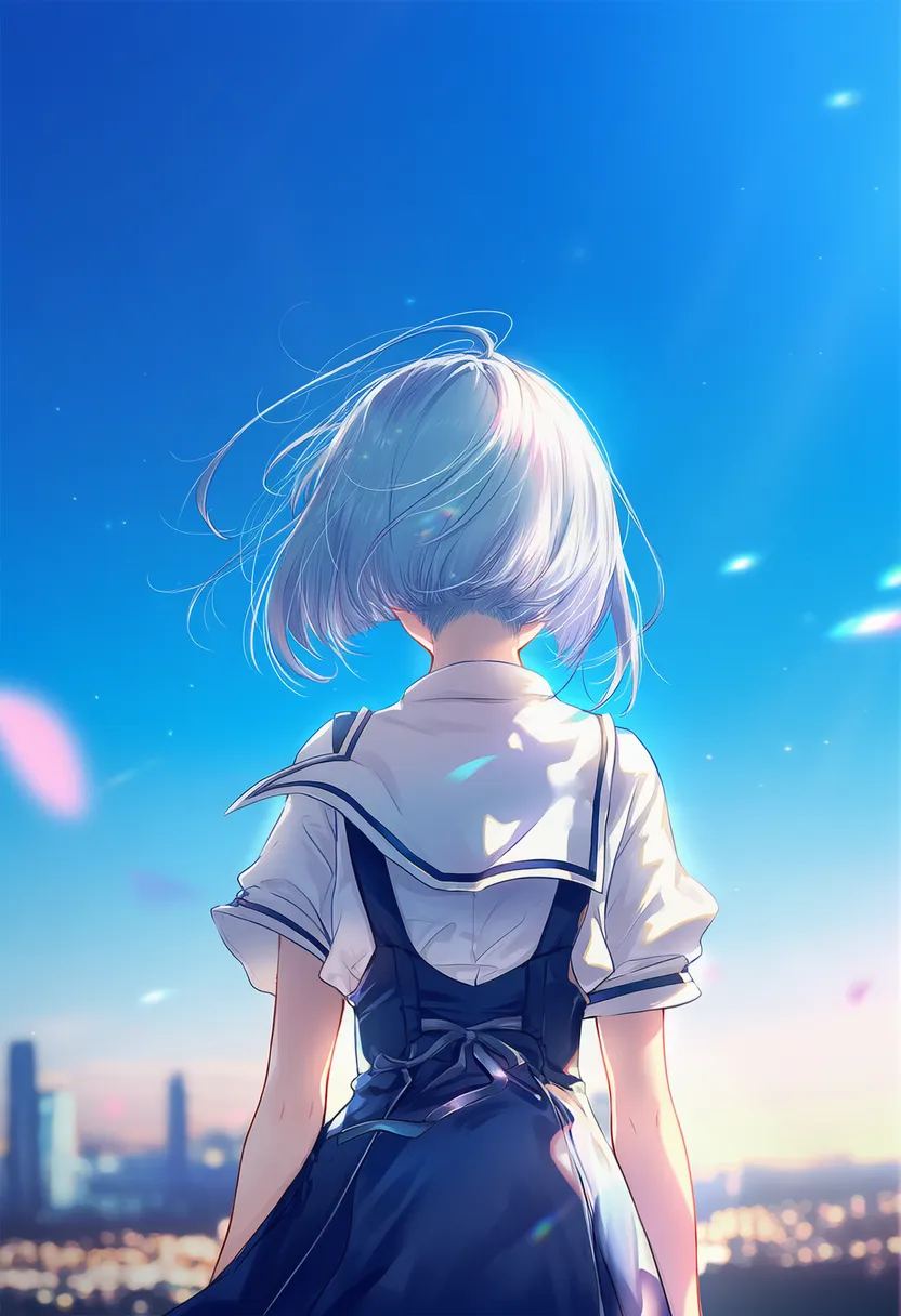 体が後ろ向きで顔を下向きにしたAIイラスト｜プロンプト紹介