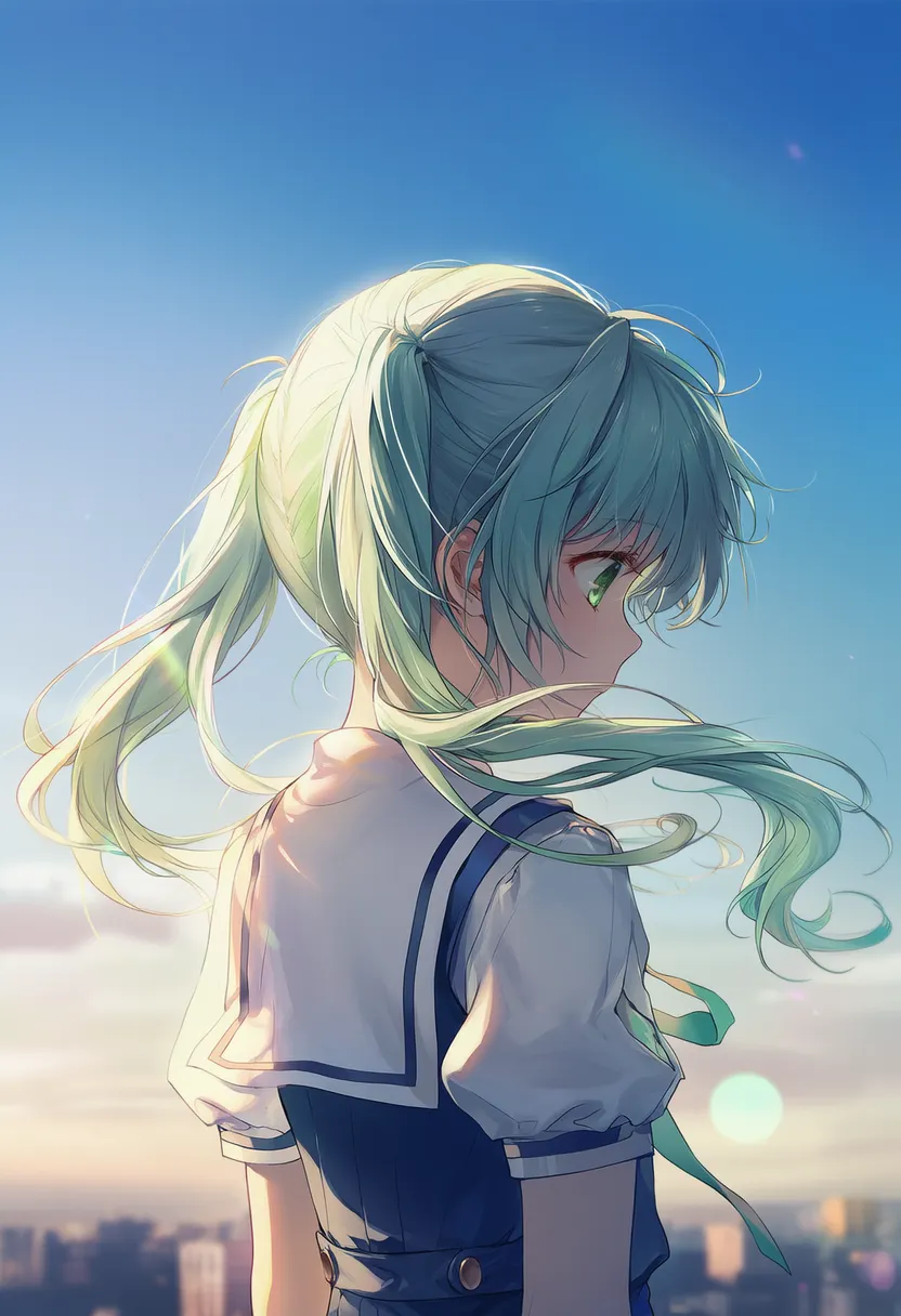 体が後ろ向き・顔が横向きの状態で下向きのAIイラスト｜プロンプト紹介