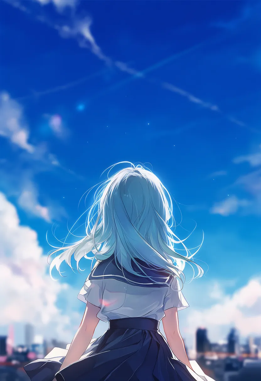 体が後ろ向きで顔を上向きにしたAIイラスト｜プロンプト紹介