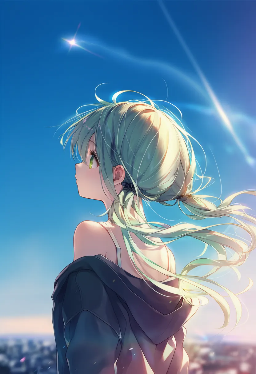 体が後ろ向き・顔が横向きの状態で上向きのAIイラスト｜プロンプト紹介