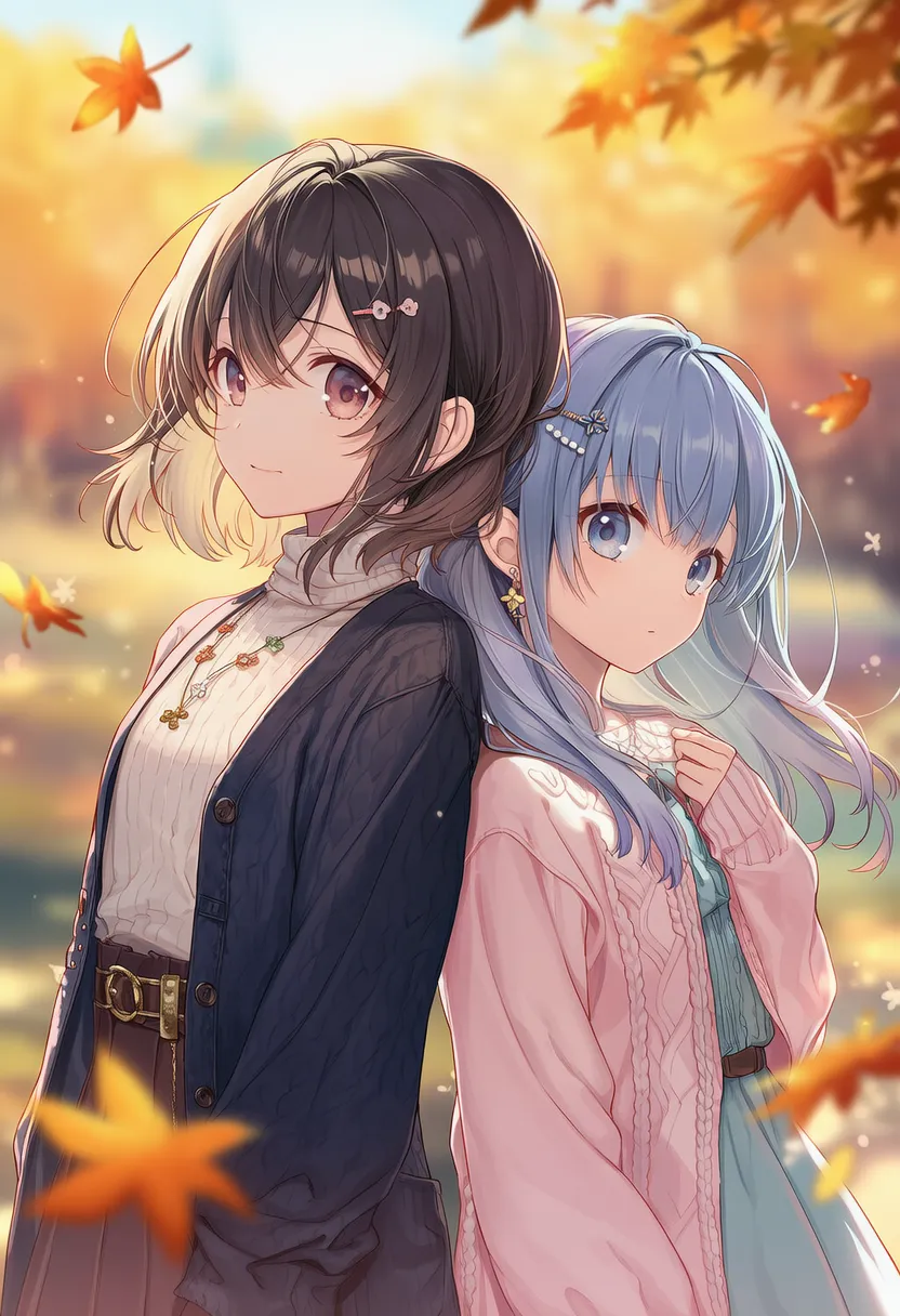 背中合わせの2人のポーズのAIイラスト|プロンプト紹介