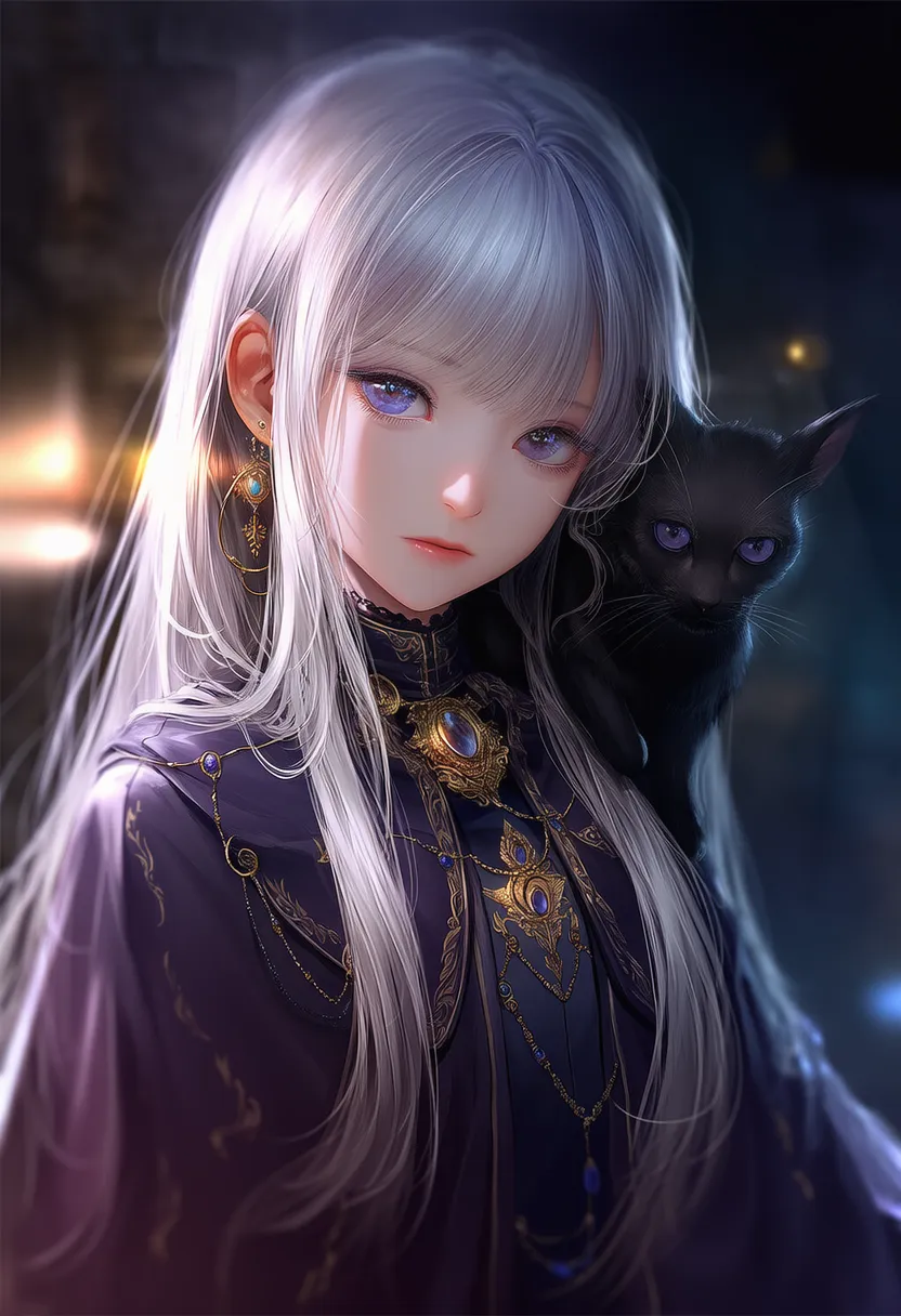 黒猫のプロンプト紹介｜占い師のアイテムのAIイラスト作例