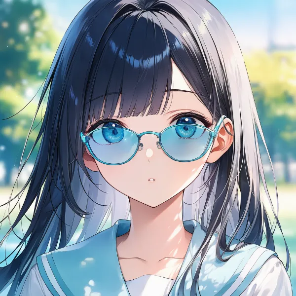 青いレンズのメガネのAIイラスト｜プロンプト紹介
