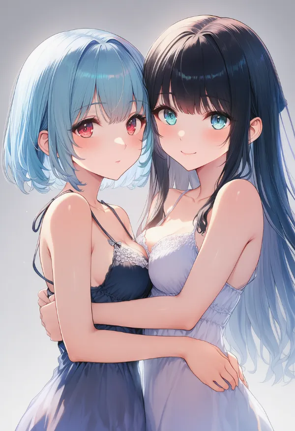 乳合わせ（breast-to-breast）ポーズのプロンプト紹介｜AIイラスト