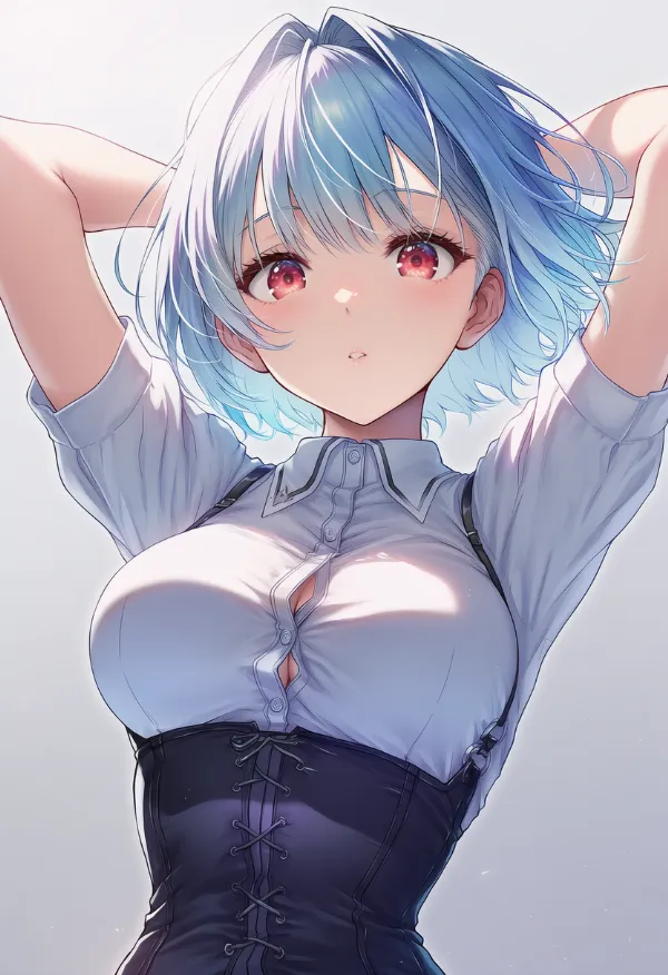 張り裂けそうな胸（bursting breasts, shirt）のプロンプト紹介｜AIイラスト