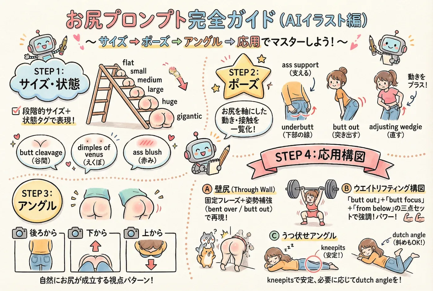 お尻プロンプトの完全ガイドの使い解説版｜AIイラスト編