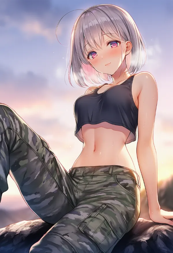 迷彩柄ズボンを履いた美少女AIイラスト|プロンプト紹介