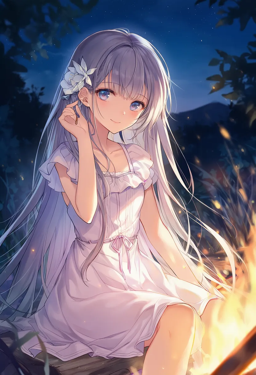 キャンプファイヤーのシチュエーション再現のためのプロンプト|AIイラスト