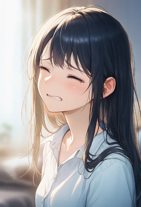 ぎゅっと目を閉じるAIイラスト作例|プロンプト紹介