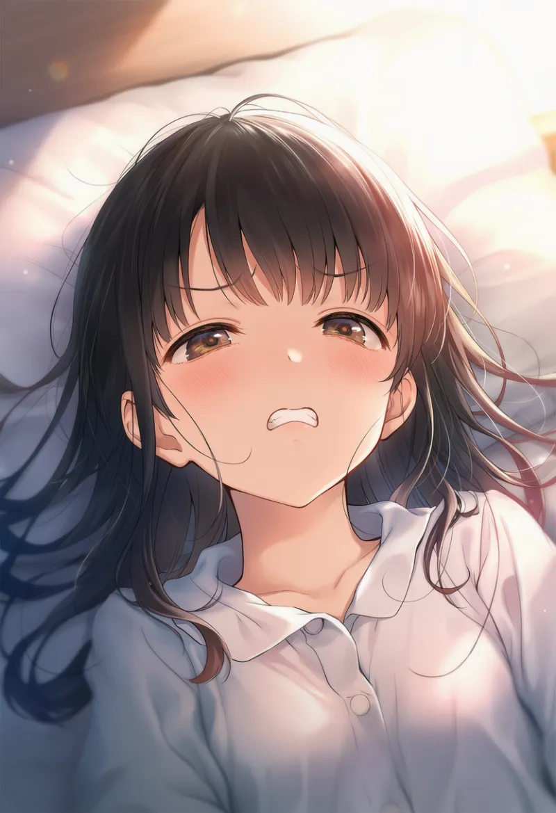 嫌がりながら耐える表情(軽度の苦痛)のプロンプト|AI作例