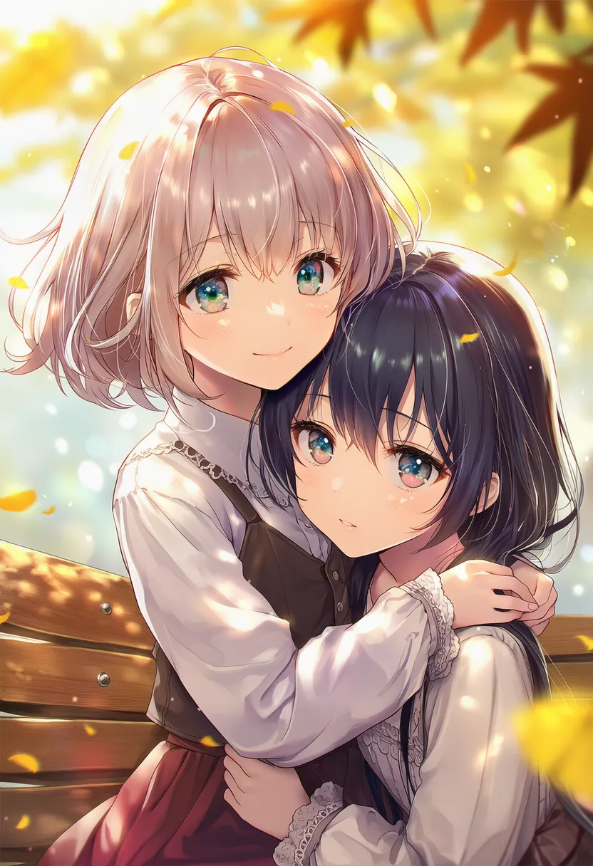 寄り添う2人のポーズのAIイラスト|プロンプト紹介