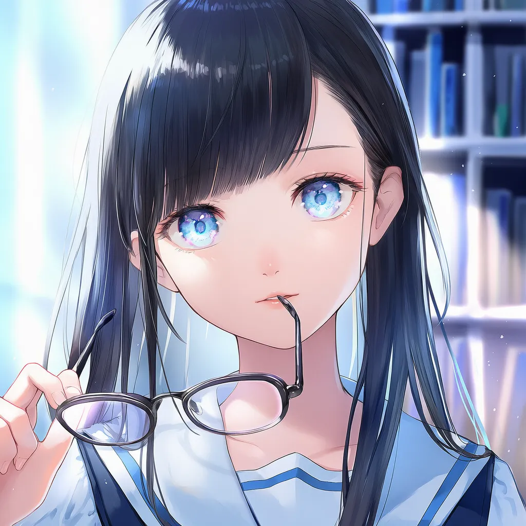 メガネを咥えるポーズのAIイラスト｜プロンプト紹介