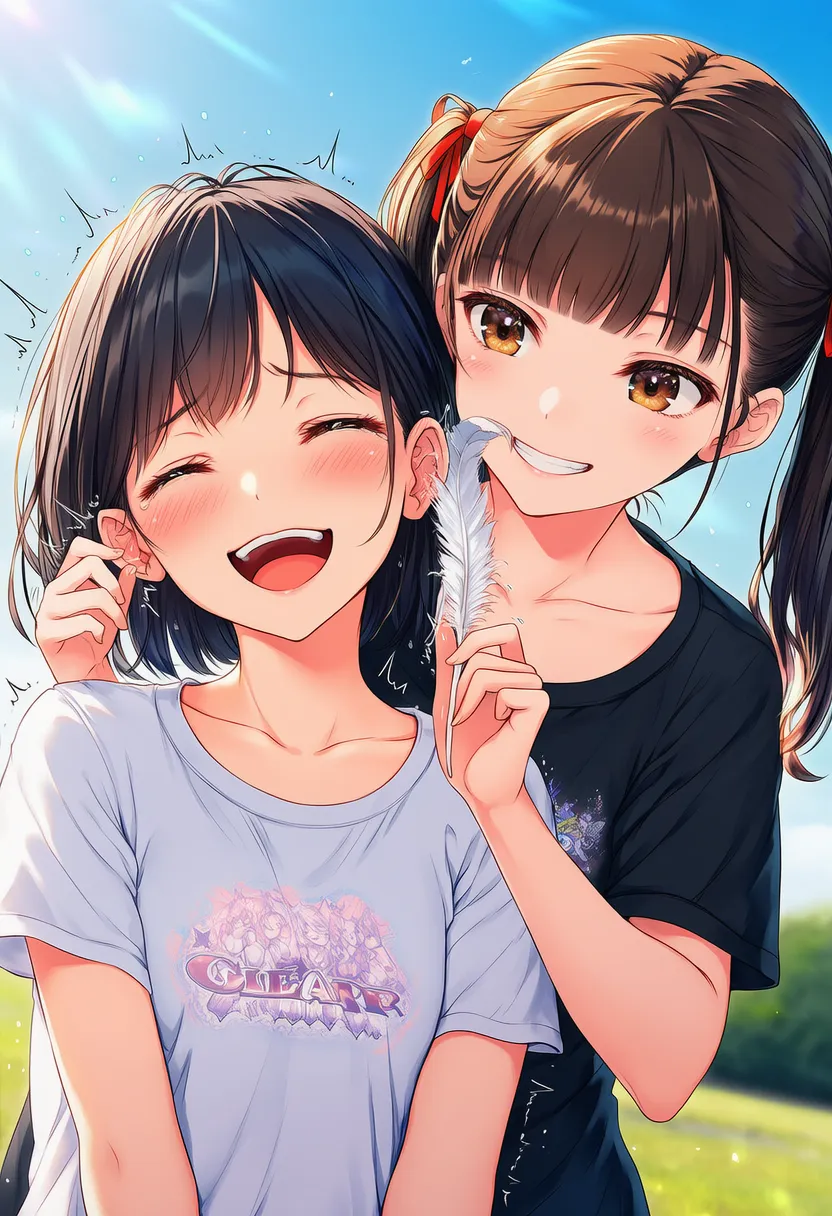 羽でキャラクターをくすぐるAIイラスト|プロンプト紹介