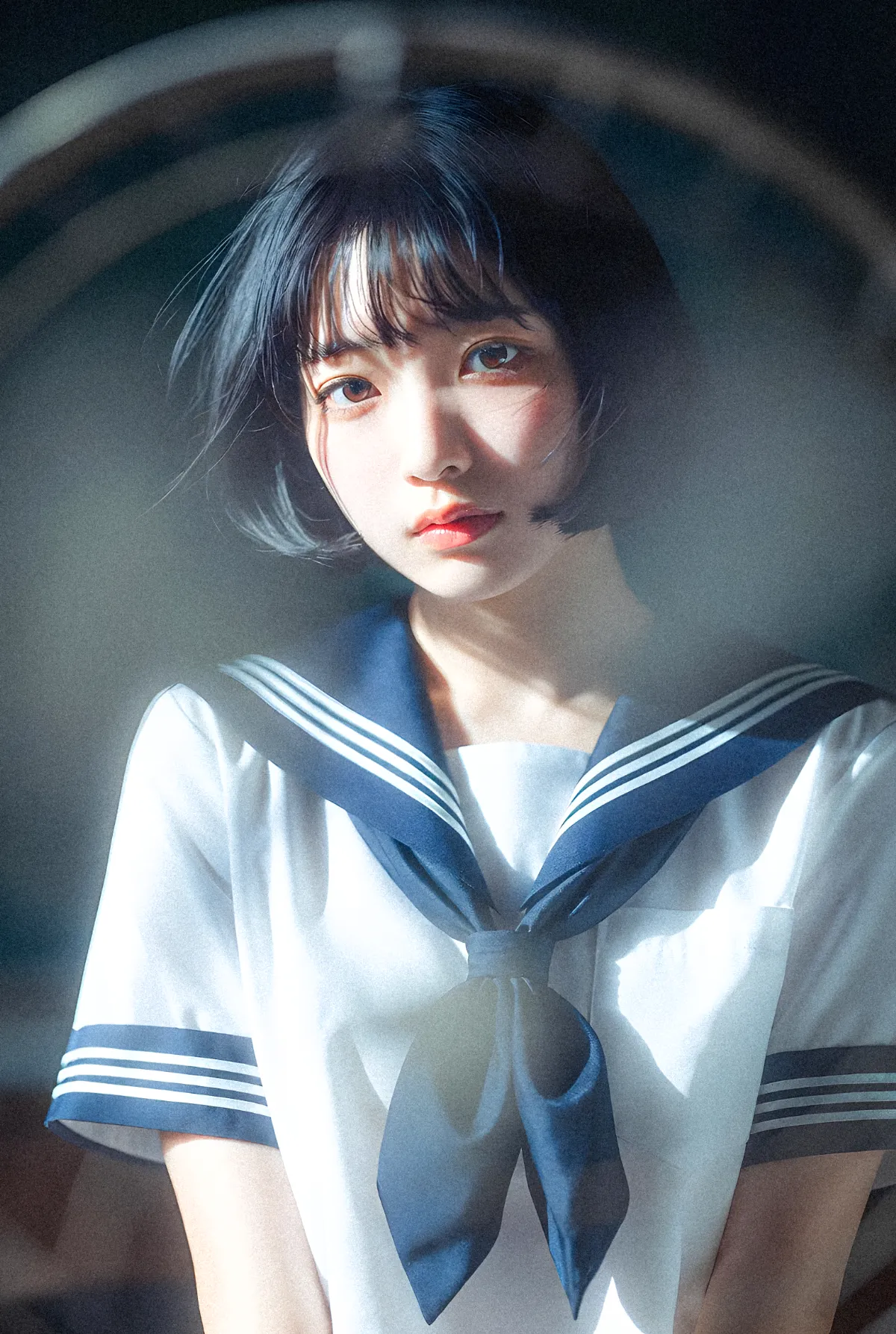 セーラー服をきたショートカットのAI美女|Grok Imagine生成の作例