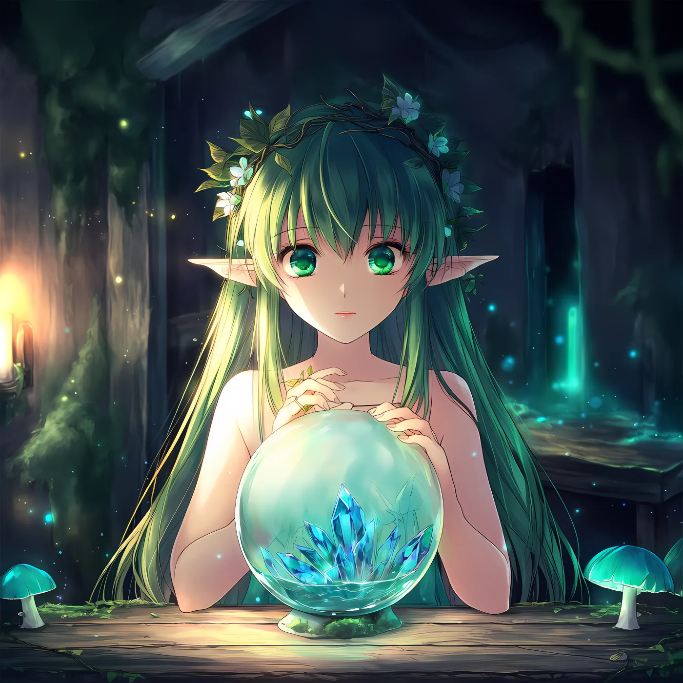 エルフ占い師のプロンプト（森系）紹介｜AIイラストの作例