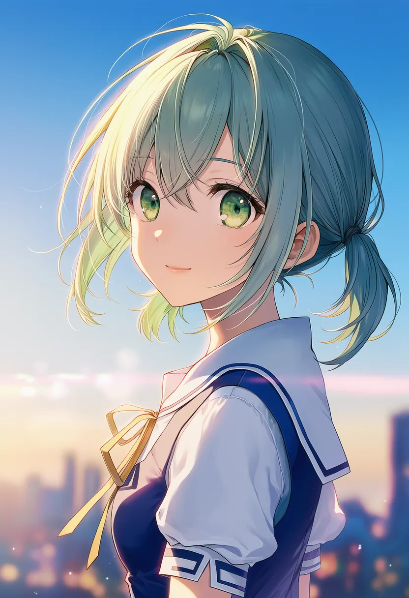 体が左向き、顔の向きがやや正面のAIイラスト｜プロンプト紹介