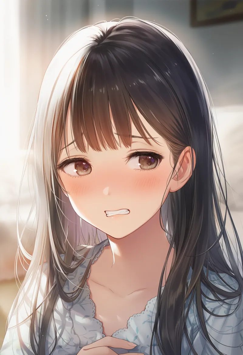 嫌がって目をそらす表情(拒否の態度)のプロンプト|AI作例