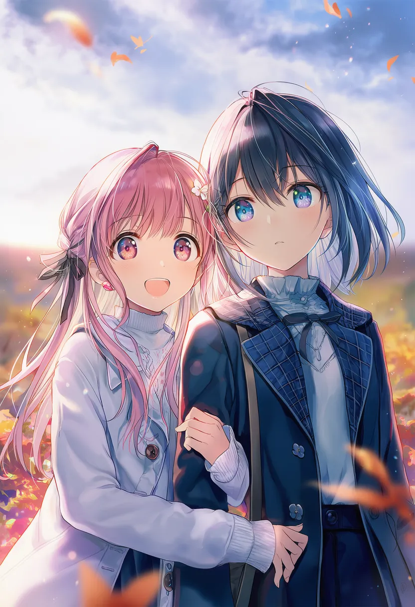 他キャラの腕を掴む2人のポーズのAIイラスト|プロンプト紹介