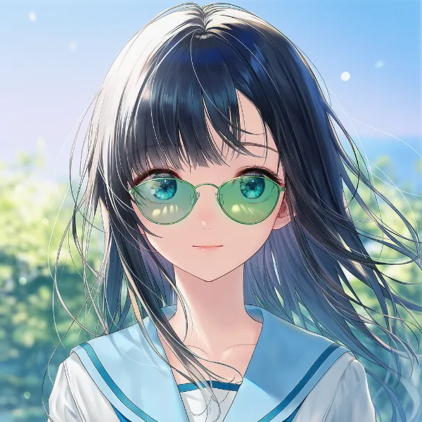 緑のレンズのメガネのAIイラスト｜プロンプト紹介