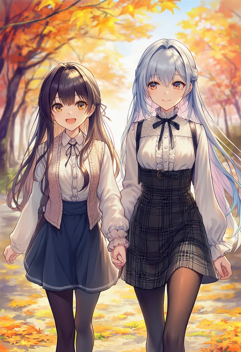 手を繋ぐ2人のポーズのAIイラスト|プロンプト紹介