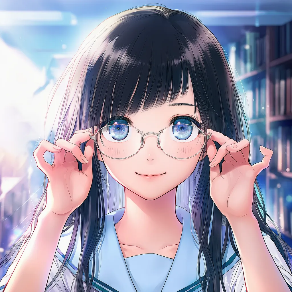 メガネの上に両手を置くポーズのAIイラスト｜プロンプト紹介