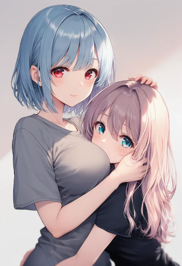 胸の上に頭を置く（head on chest）ポーズのプロンプト紹介｜AIイラスト