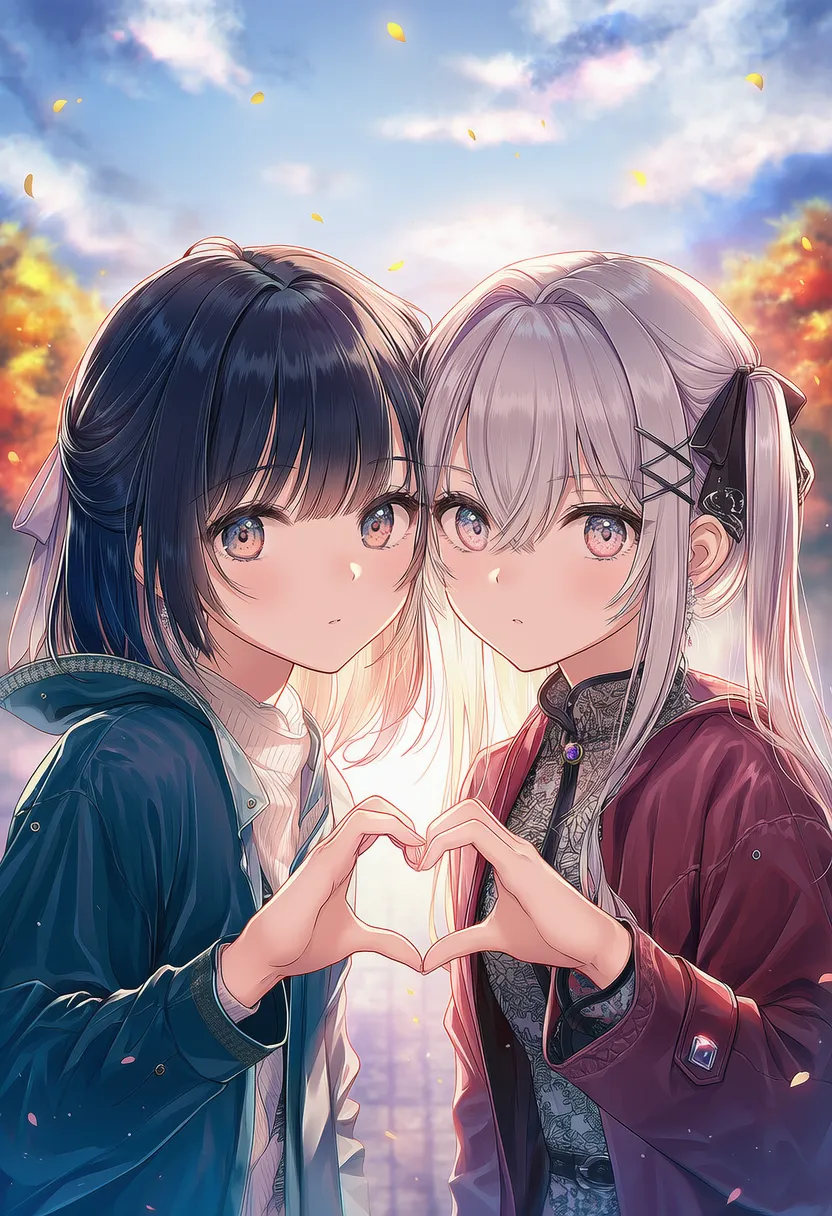 2人でハートポーズのAIイラスト|プロンプト紹介