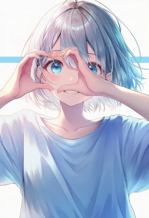 手のハート越しに除く|手のポーズのプロンプト