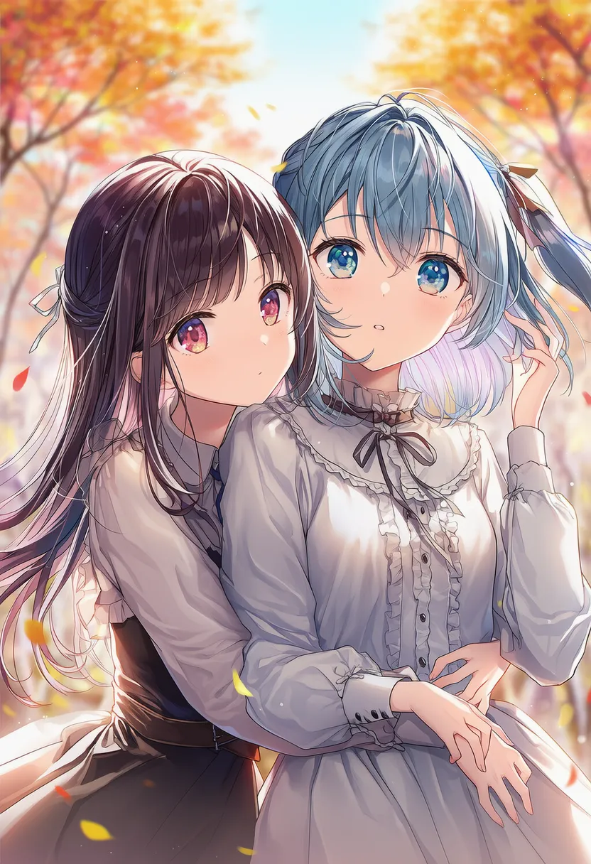 後ろから抱きつく2人のポーズのAIイラスト|プロンプト紹介