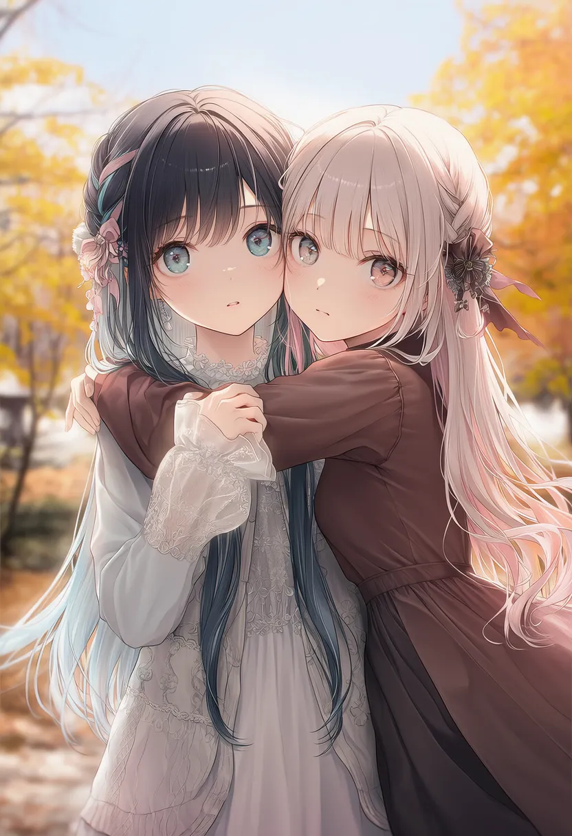 抱き合う2人のポーズのAIイラスト|プロンプト紹介